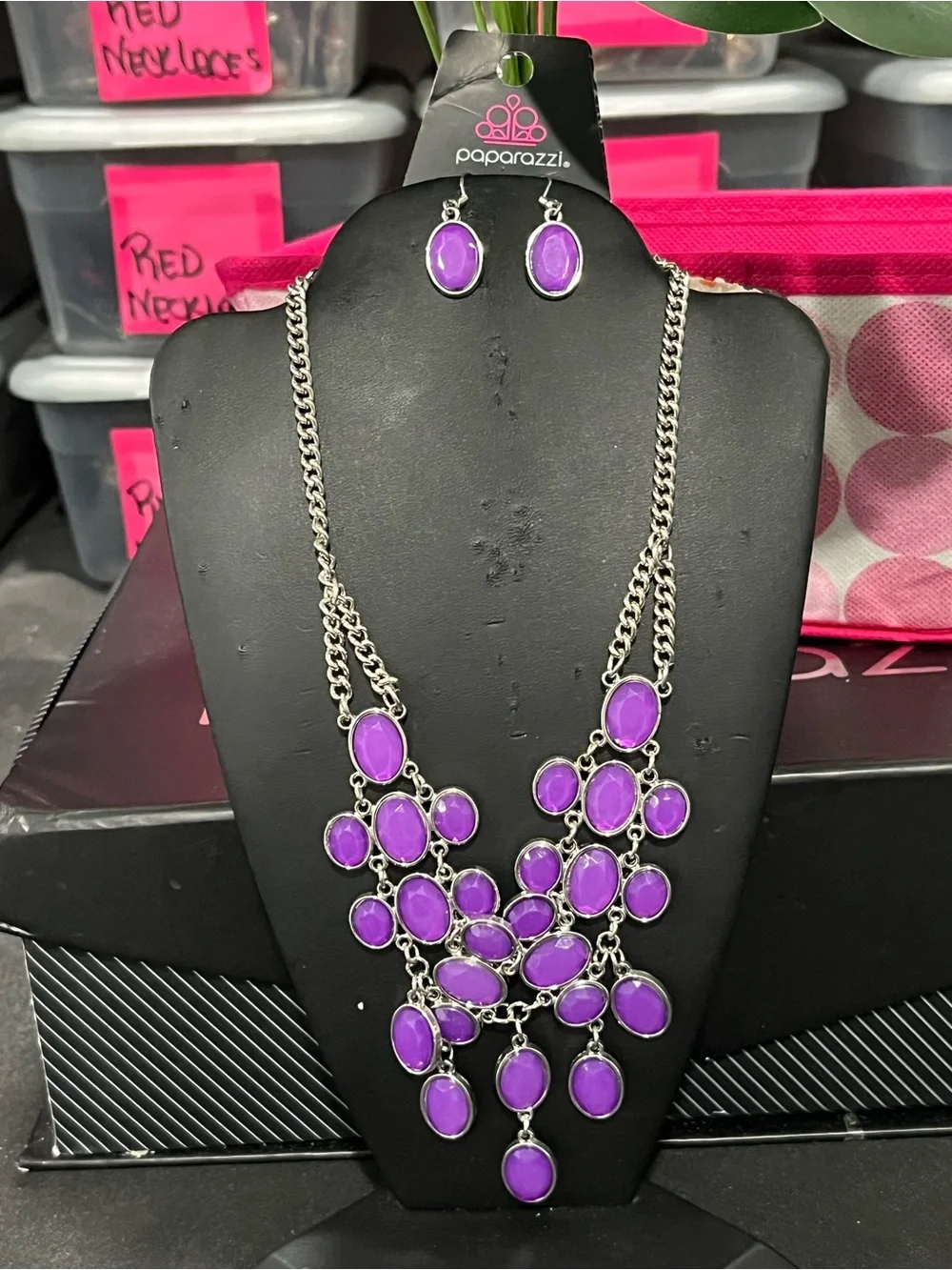 paparazzi Purple Multi-Stone Bib Necklace with Matching Earrings